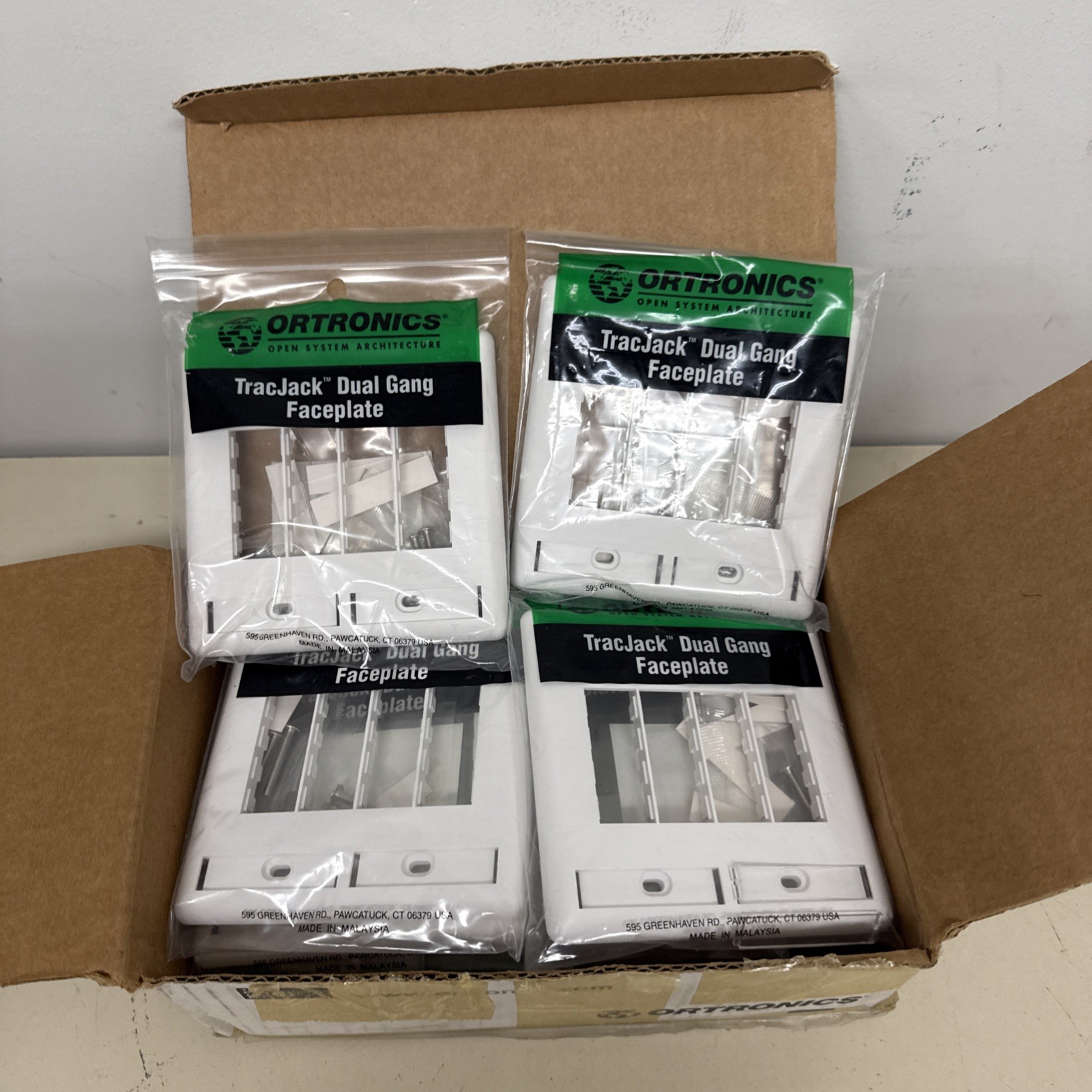 Ortronics OR-40300554-88 TracJack Dual Gang Faceplate 8 Hole Lot Of 12