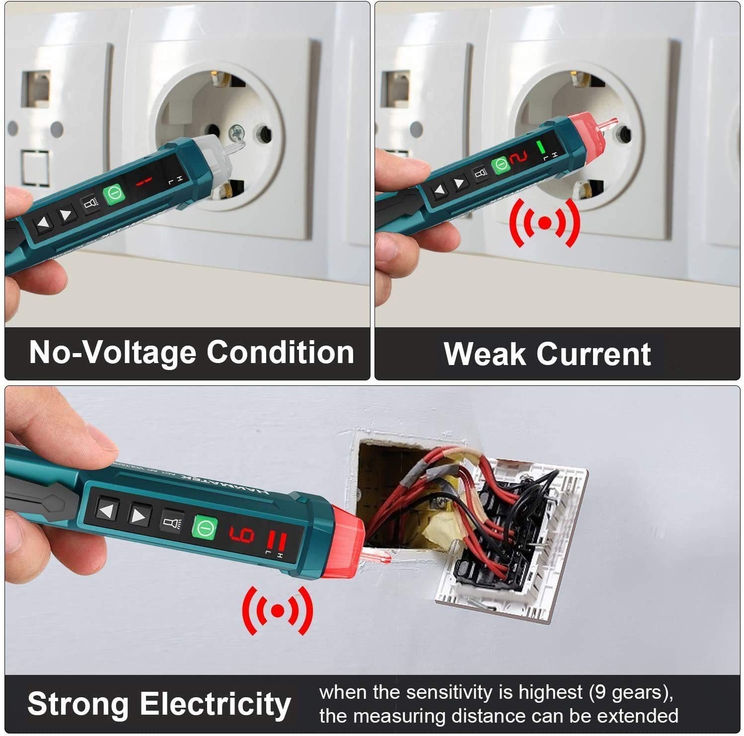 Digital Non-Contact Voltage Tester with Adjustable Range & Night Light Function
