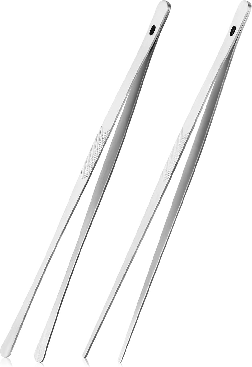 2PCS 12" Stainless Steel Kitchen Tongs Tweezers with Serrated Tips | Precision G