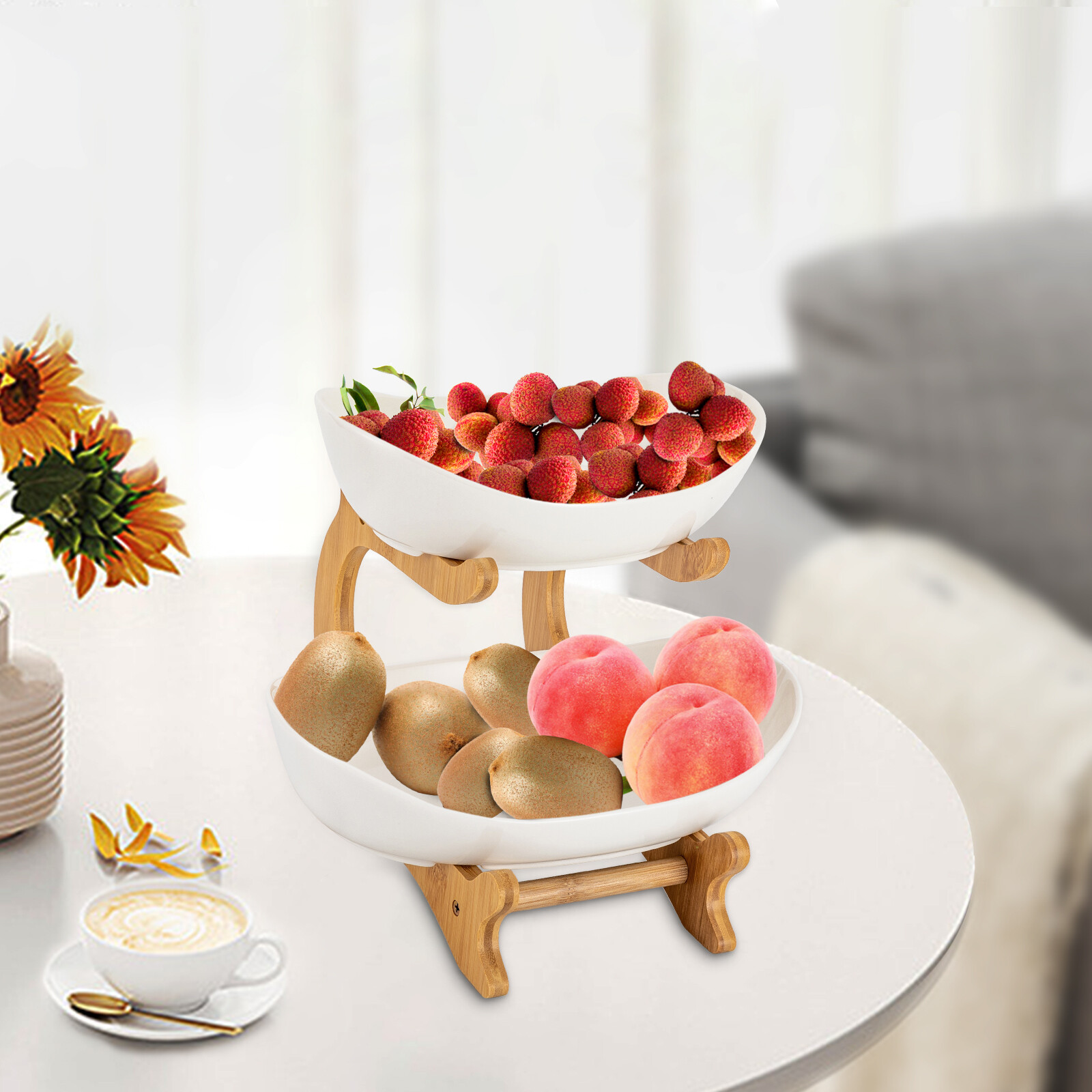 2 Tier Fruit Basket, Fruit Bowl for Kitchen Counter, Fruit Basket for Kitchen