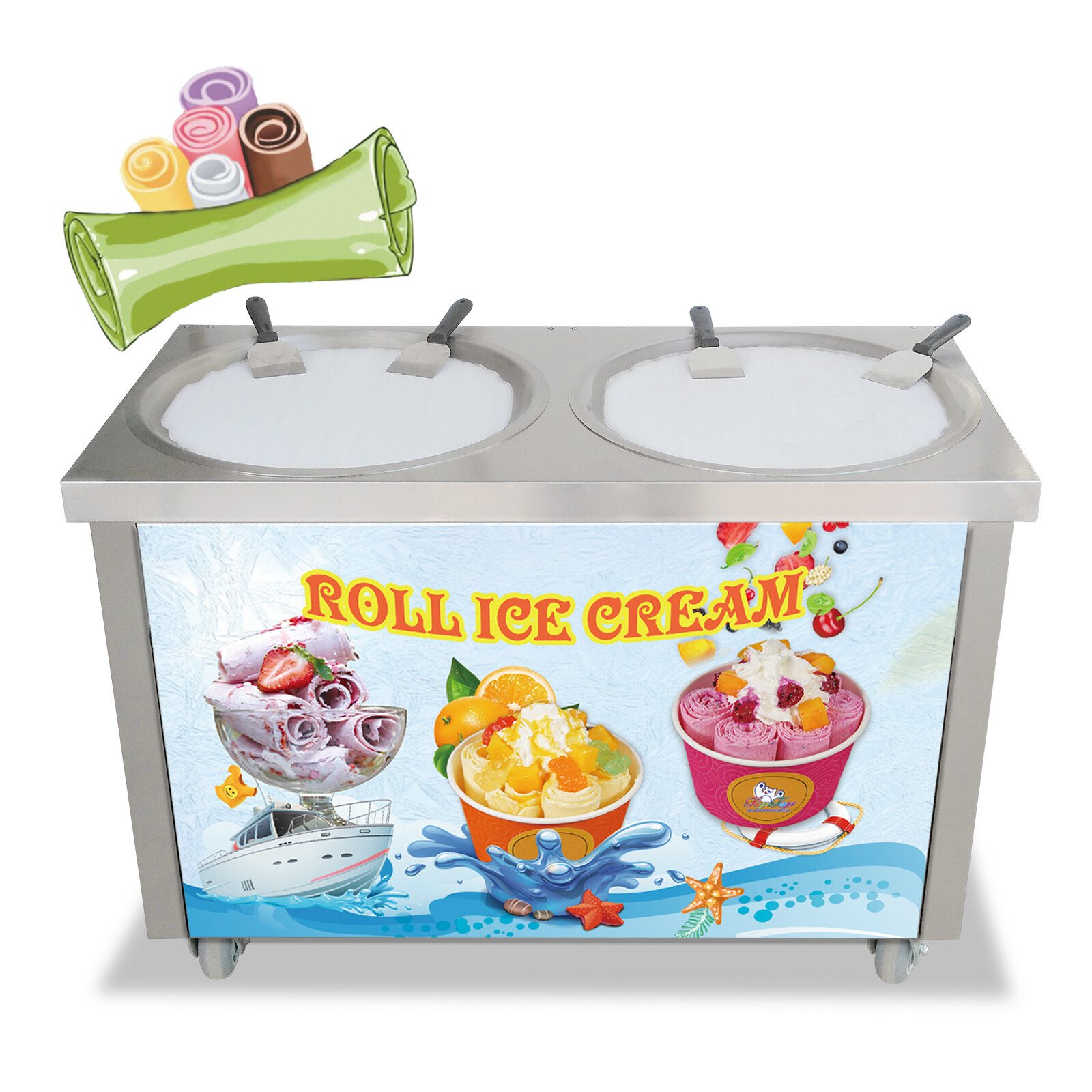 Kolice commercial ETL 22" (55cm) round double pans fried ice ceram roll machine