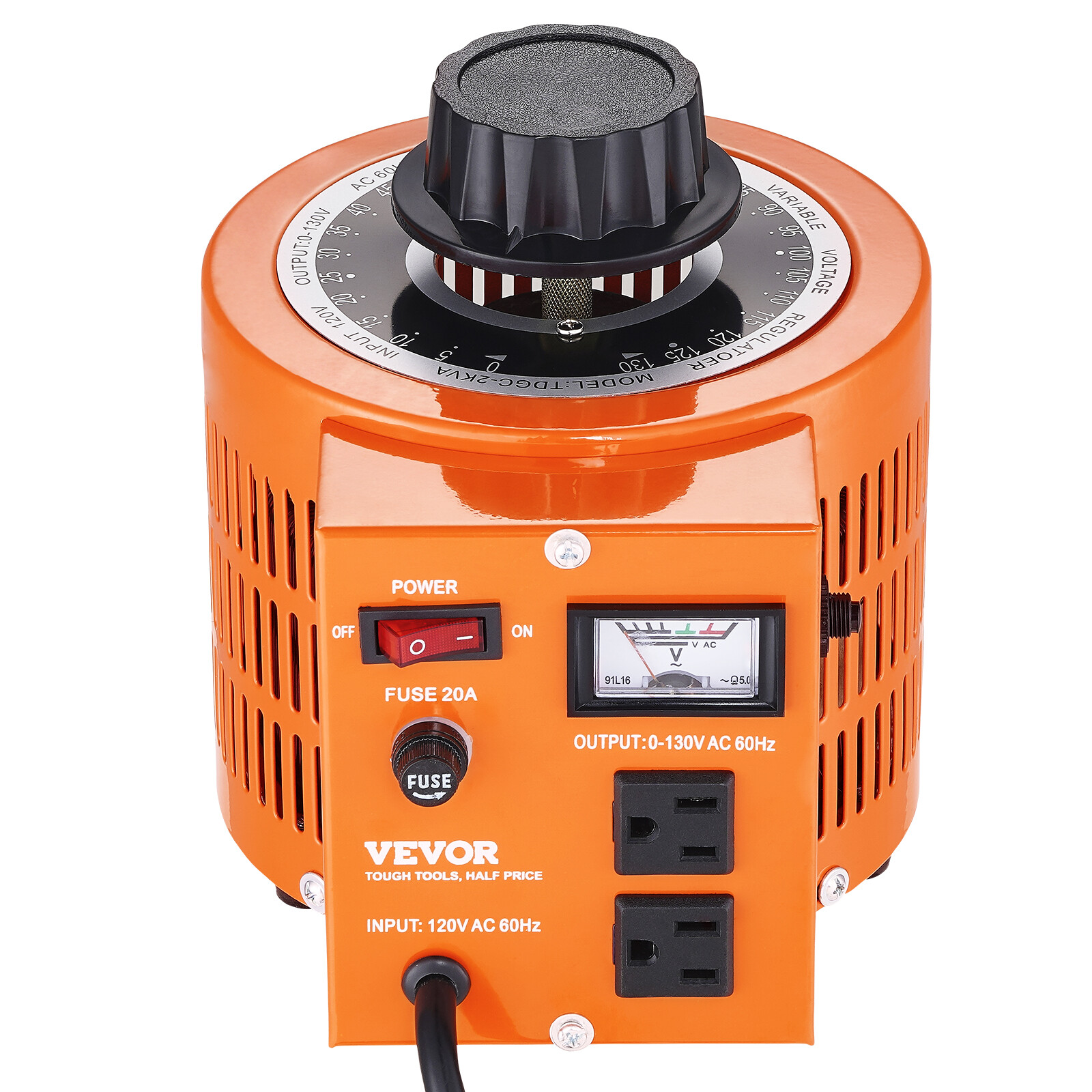 VEVOR 20Amp Variac Transformer Variable AC Voltage Regulator 2000VA 0-130V