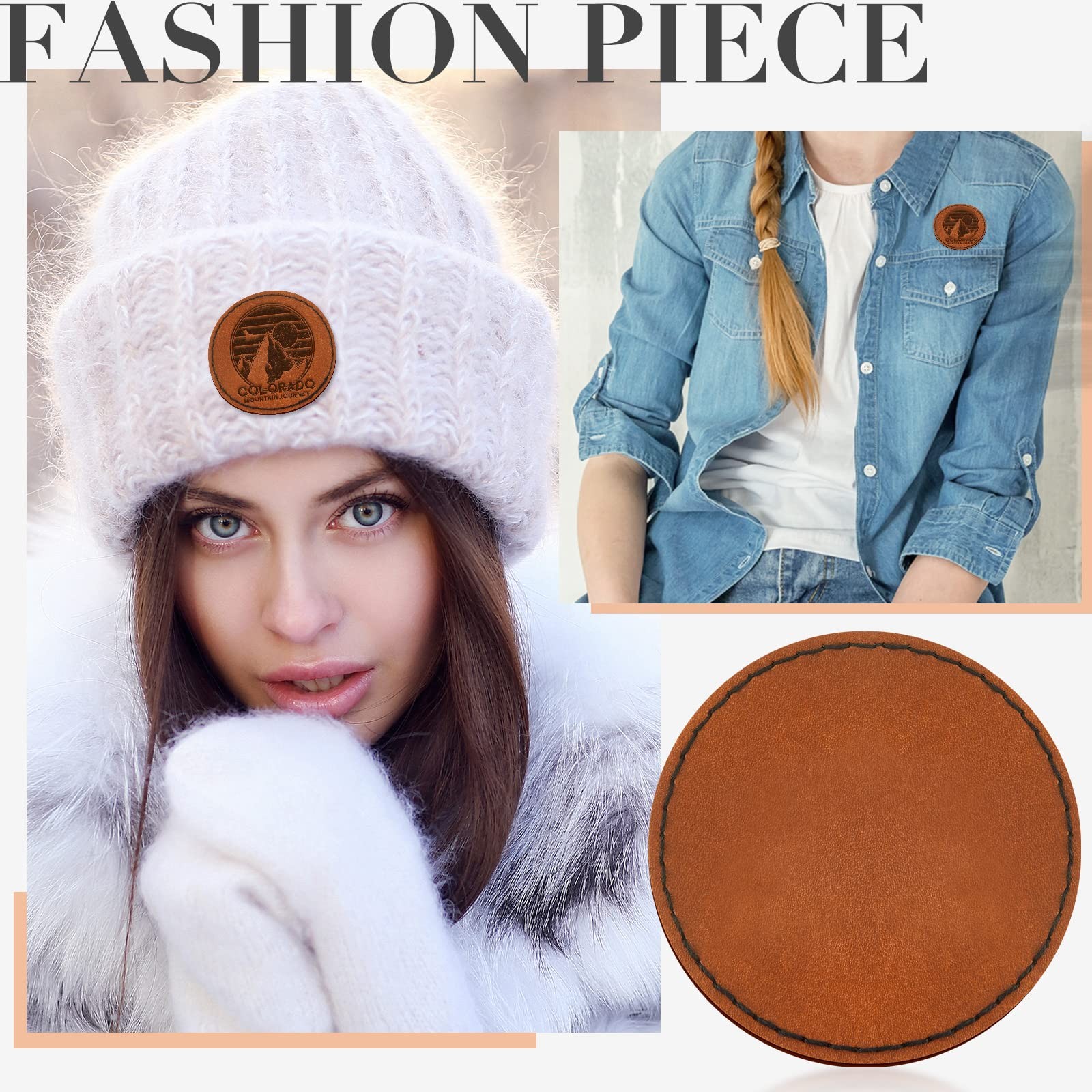 100 Pcs Round Laserable Leatherette Patch Blank Pu Leather 2.5 inches, Brown
