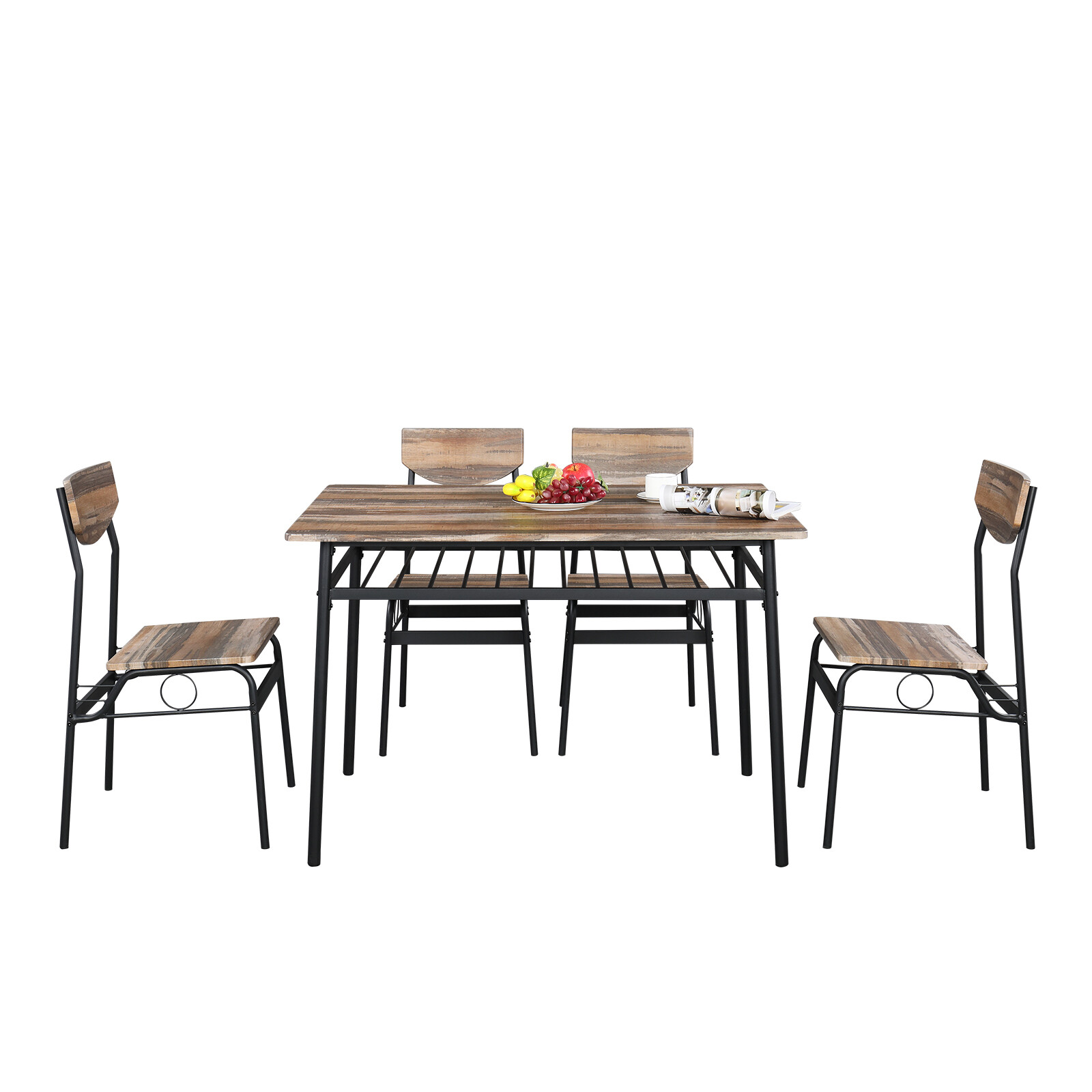 US 5Pcs Rustic Wood Dining Set With 1 Rectangular Table & 4 Chairs Natural Color