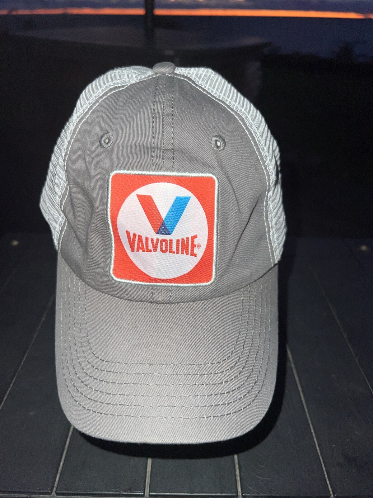 Valvoline Red White Blue Patch on Gray Front Hat Cap Gray Bill Snapback