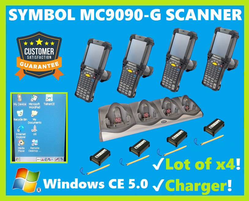 LOT OF 4 Symbol MC9090-GJ0HBEGA2WR RF Scanners, Charger, 1st Repair FREE!🔥⭐