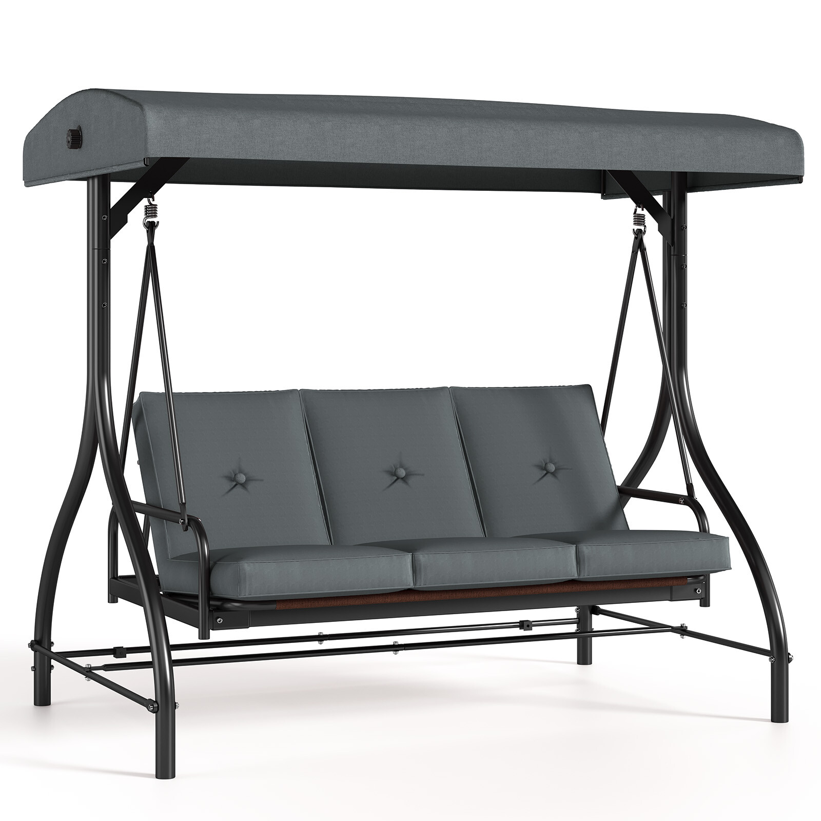 Deluxe Porch Swing 3-Person Outdoor Swing Chair Patio Hanging Swing with Canopy