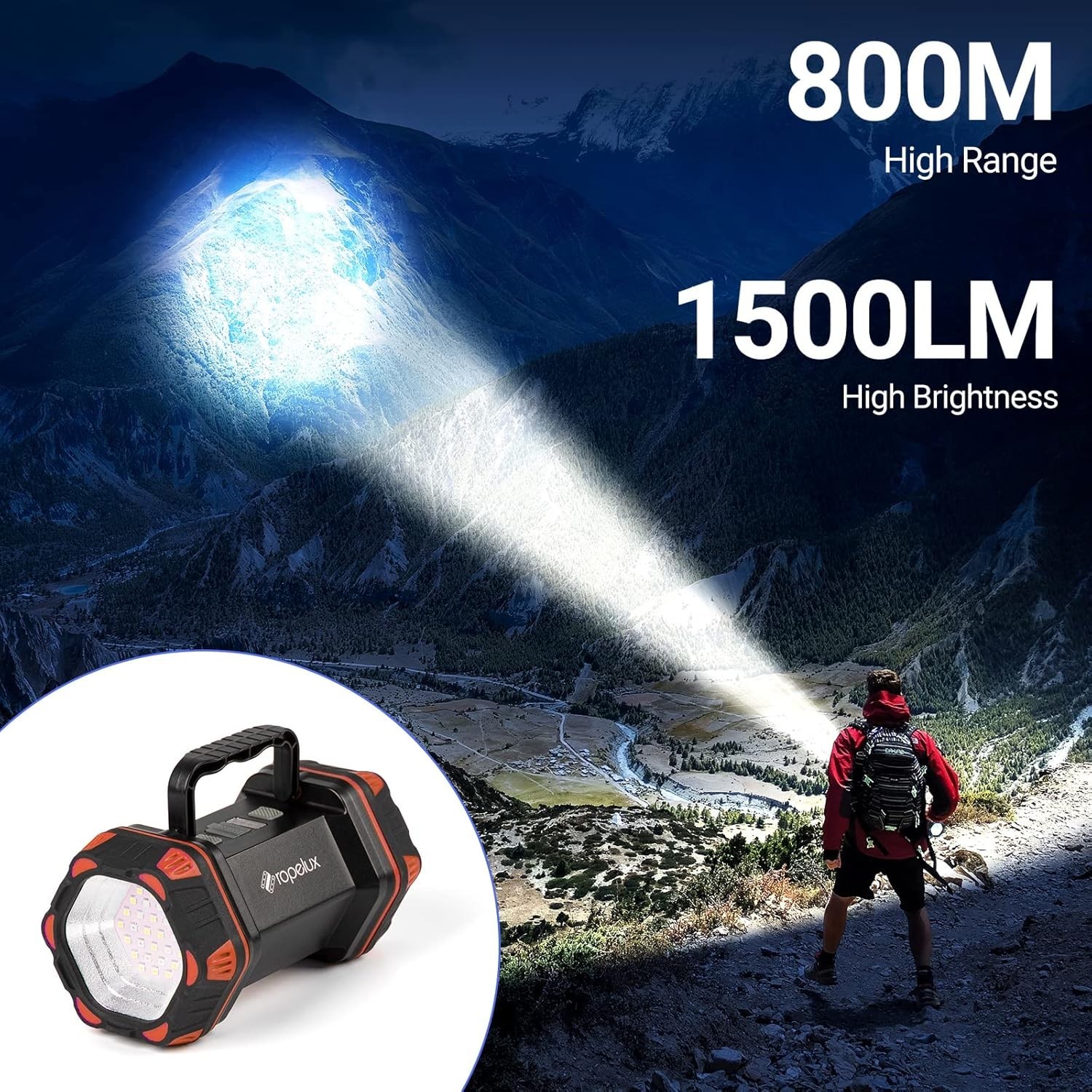 Led Camping Lantern Rechargeable 1500lm 8 Modes Flashlight