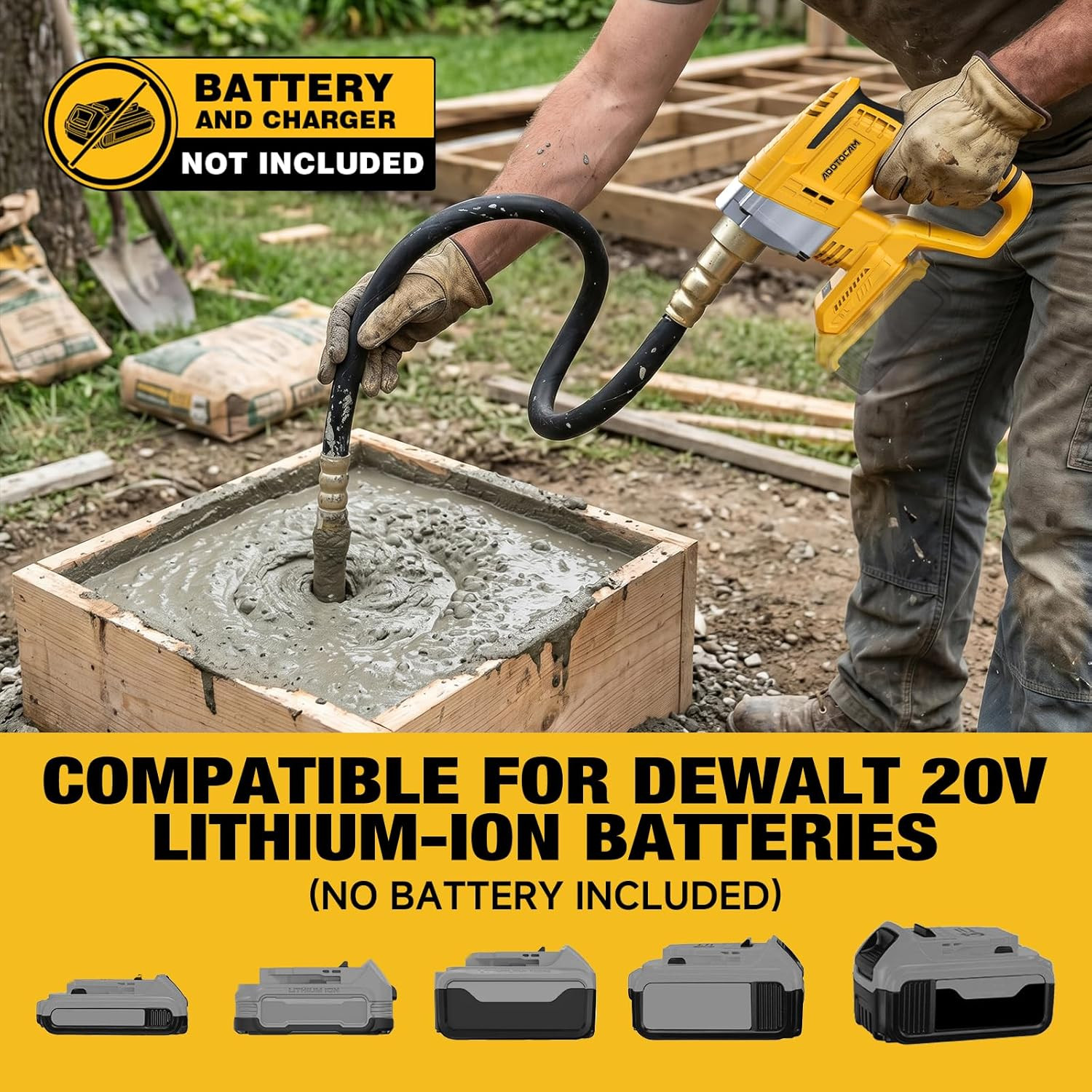 Handheld Concrete Vibrating Tool Compatible with Dewalt 20V Battery (No Battery)