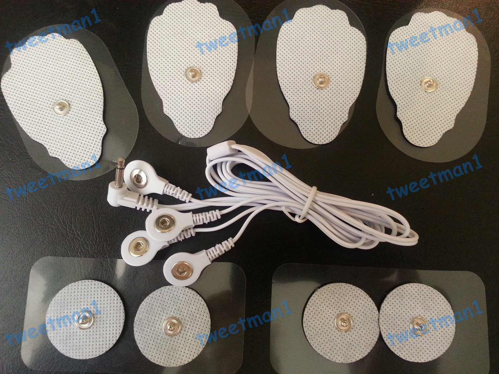 ELECTRODE LEAD CABLE (3.5mm Plug)+(8) REPLACEMENT MASSAGE PADS ELECTRODES COMBO