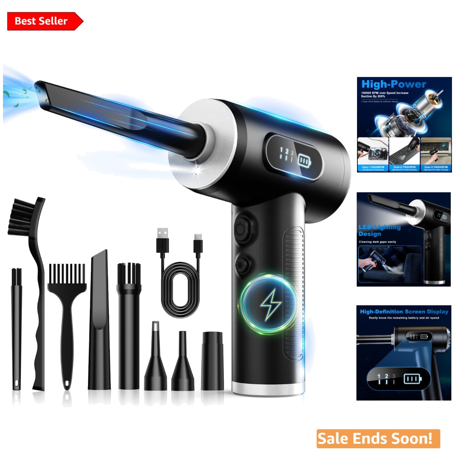 Electric Air Duster for Keyboard and Devices Adjustable Speed Cordless Reusab...