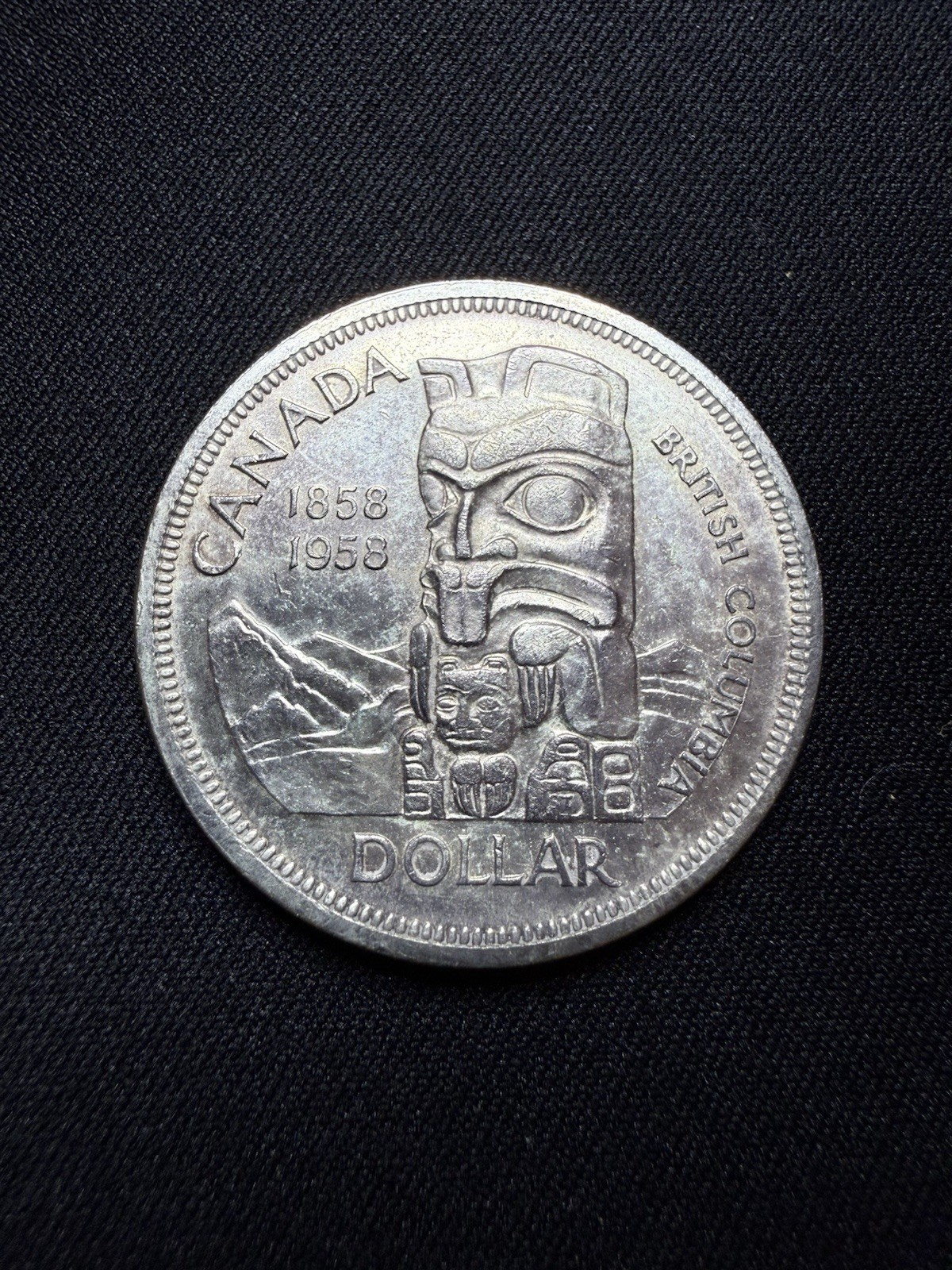 1958 Canadian Silver Dollar Coin 80% $1 - Death Totem Gem Toned