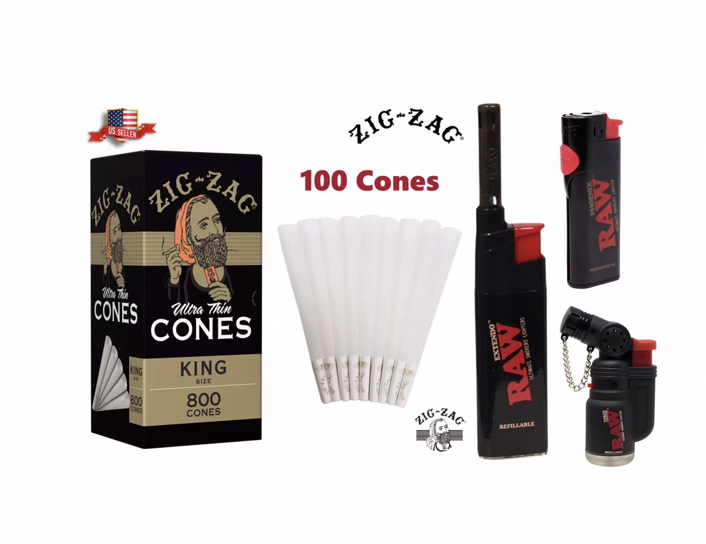 Zig Zag Ultra Thin KING Size Pre-Rolled Cone + Lighter