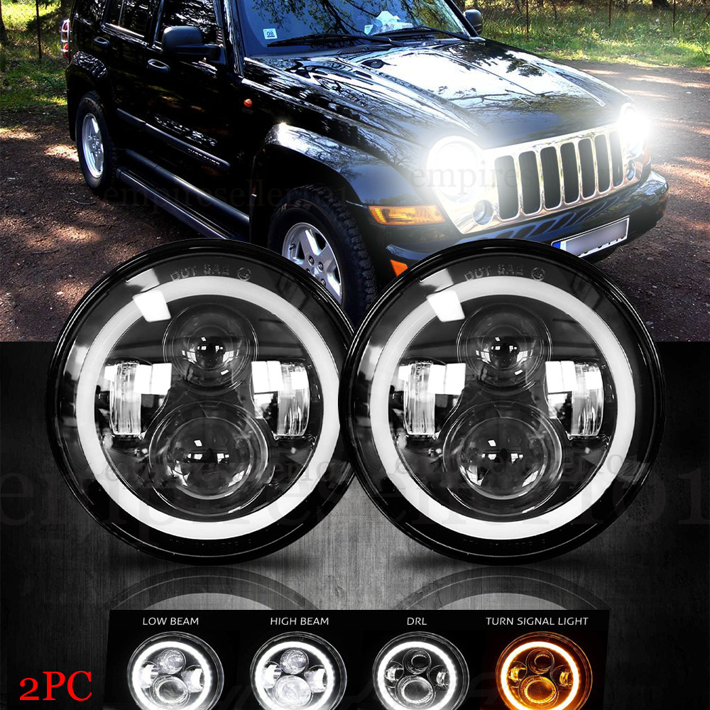 PAIR DOT 7" Inch LED Headlights DRL Turn Signal Combo For 2003-2007 Jeep Liberty