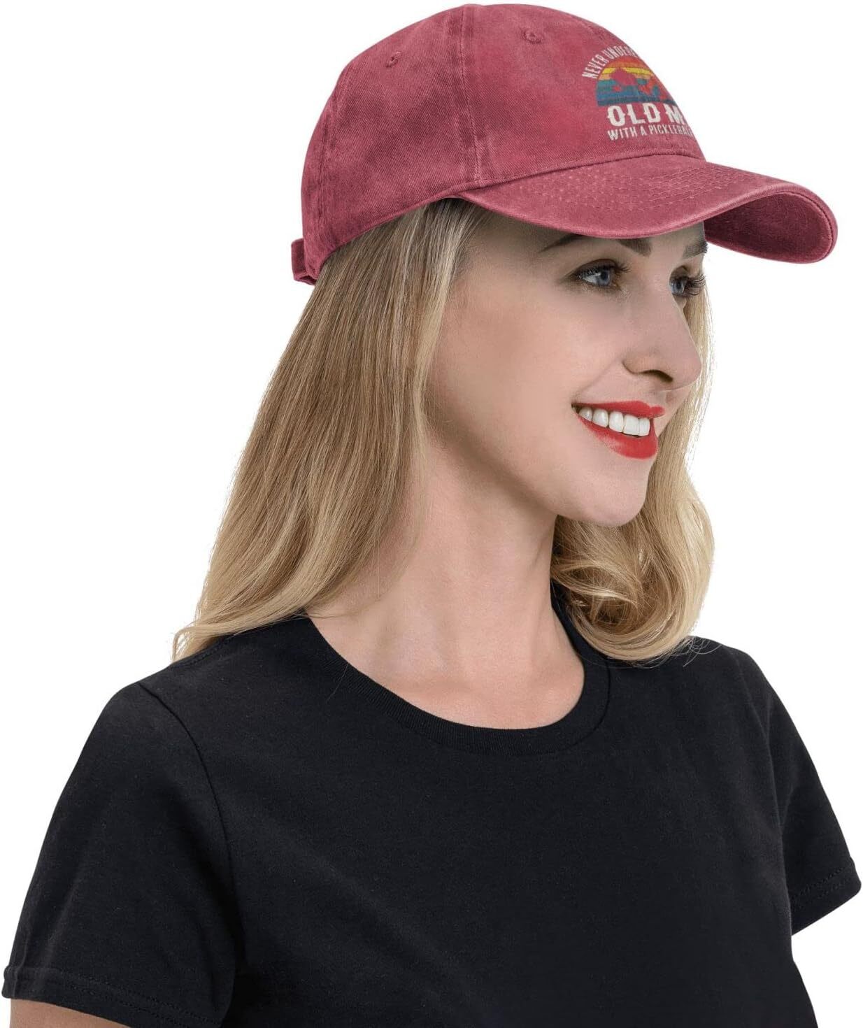 Pickleball Hat Never Underestimate an Old Man with A One Size, Red