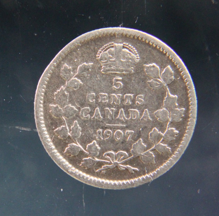 Canada, 5 cents, 1907 Silver coin(0.925).#2