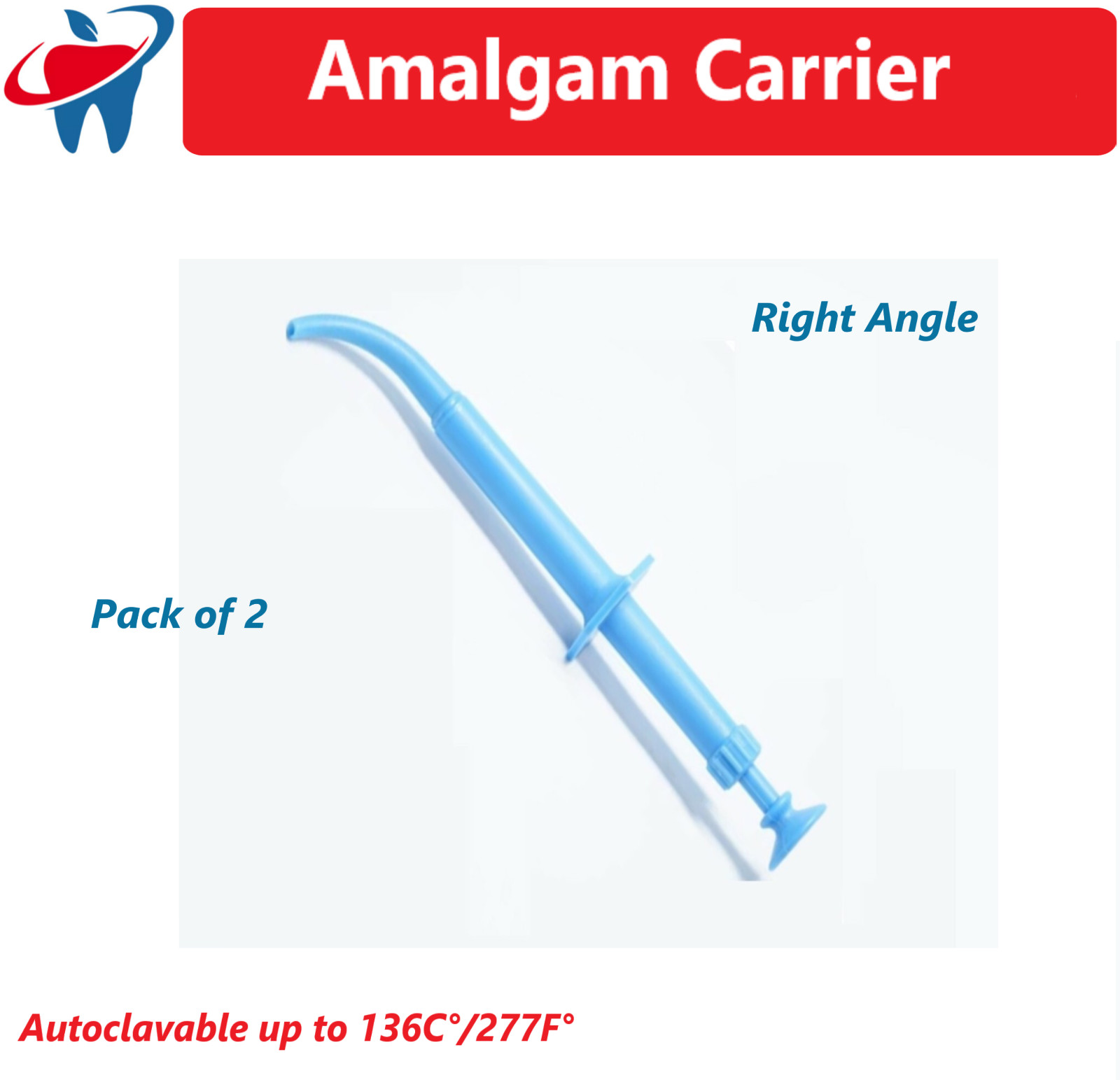 Dental Universal Material Amalgam Carrier Right Angle, Blue - Pack of 2
