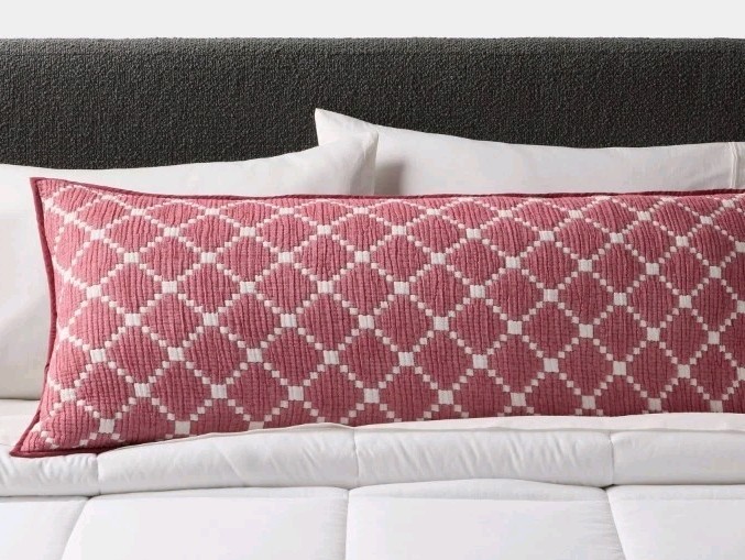 Body Pillow Cover Reversible Matelasse Red Lattice Threshold 100% Cotton 20"x52"