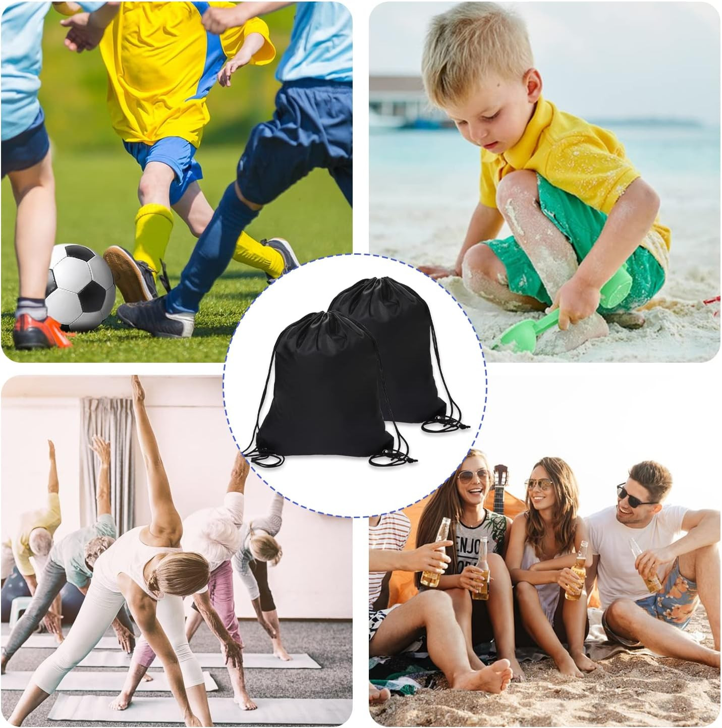 Sliverdew 2 Pcs Black Drawstring Backpack Bags Sports Cinch Sack String Bags Dra