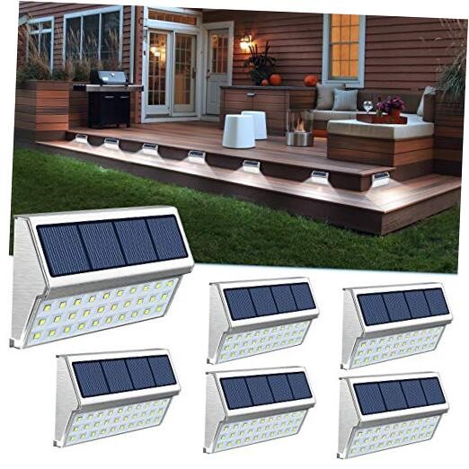 Solar Step Lights Outdoor 6 Pack 30 LED Stainless Pack of 6, Cool White Light