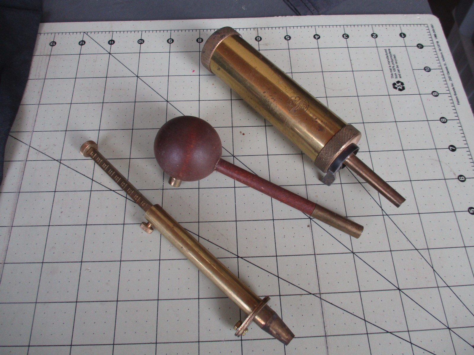 Vtg Brass CVA Black Powder Horn Can, Measuring Tool Lot, 3 pieces
