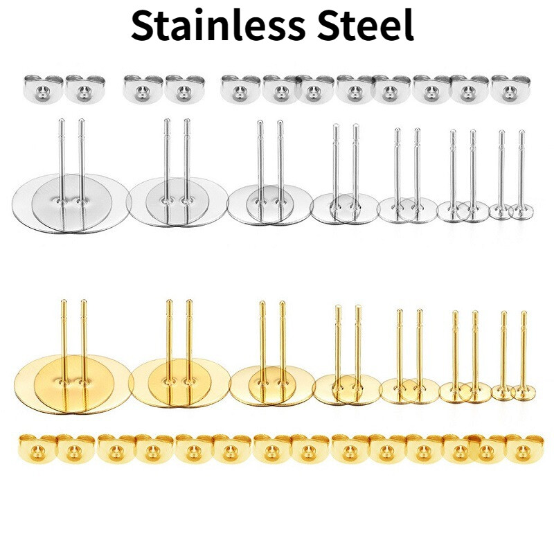 100pcs Earring Posts,Studs with Butterfly Ear Backs for Jewelry Making Findings