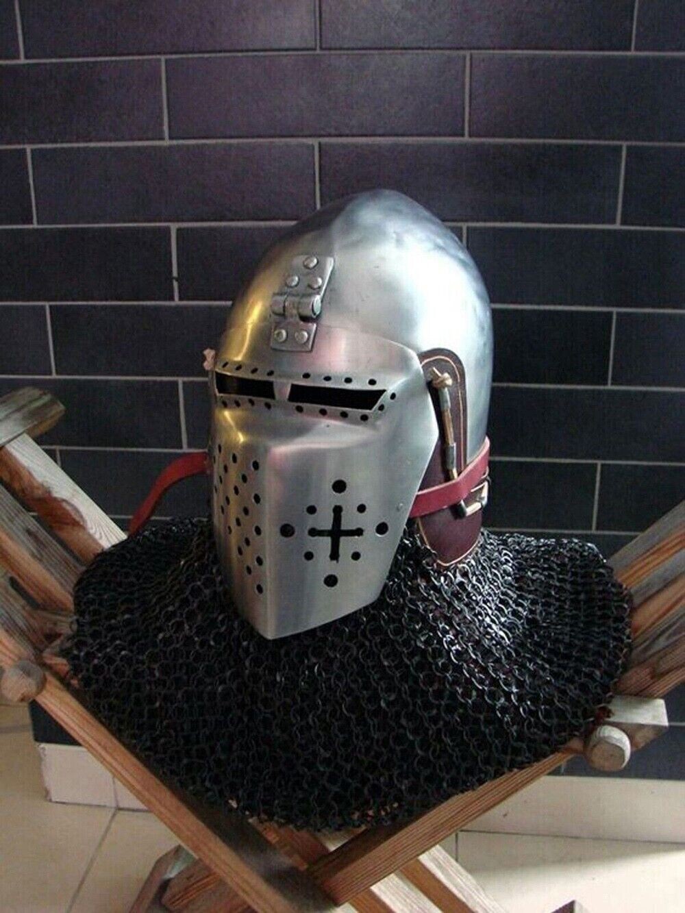 Medieval Early Visor Helmet Bassinet Heavy Duty 16 Gauge Steel Templar Crusader