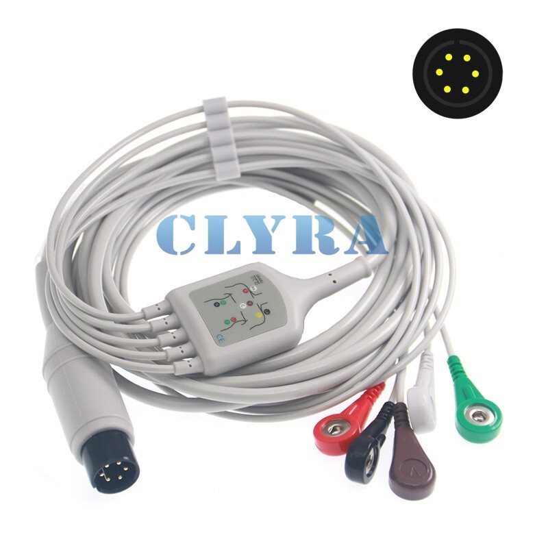 6Pin 5-Lead ECG Cable, AHA,Snap,for EDAN IM6/8/9 IM50/60/70/80 M9 M8 Monitor