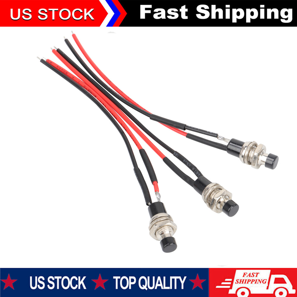 3X Black SPST Mini Push Button Pre-Wired N/O Momentary Switch OFF-(ON)