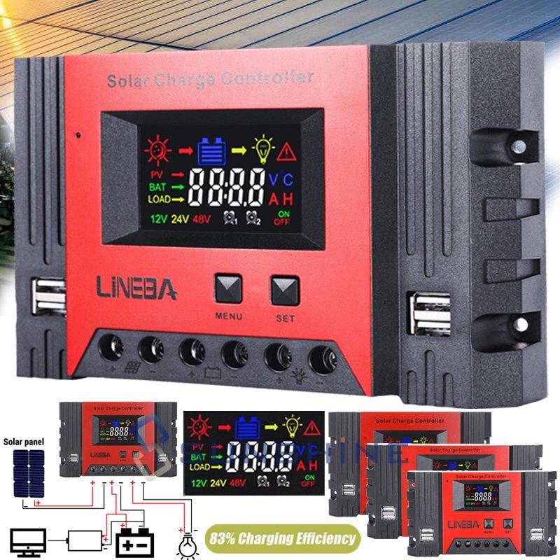 PWM 12V/24V/48V Solar Charge Controller with LCD Display LifePO4 Auto Regulator