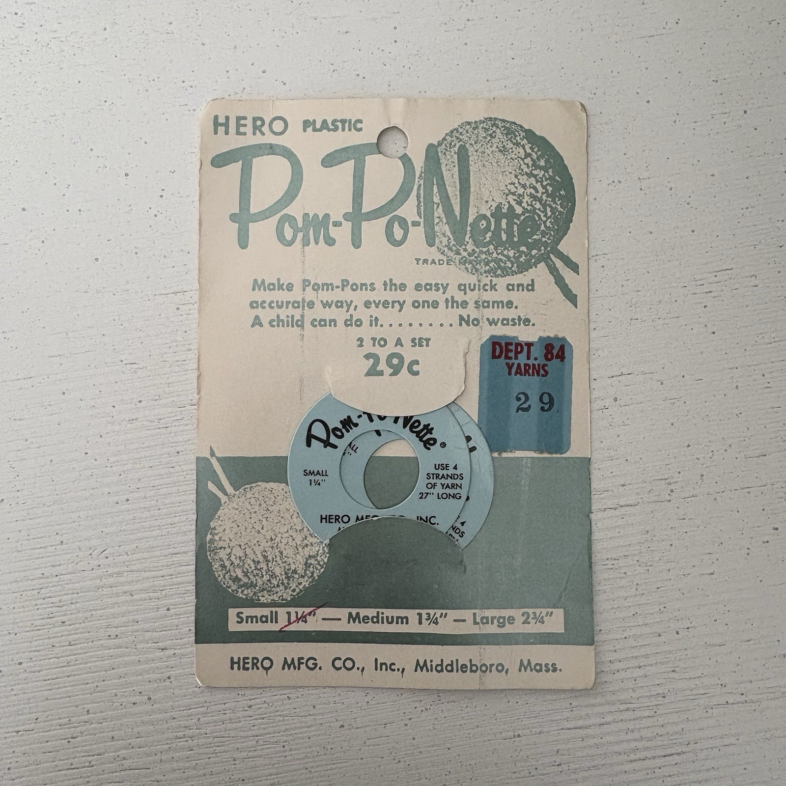 Vintage Pom-Po-Nette HERO Plastic Retro Pom Maker Craft Accessories