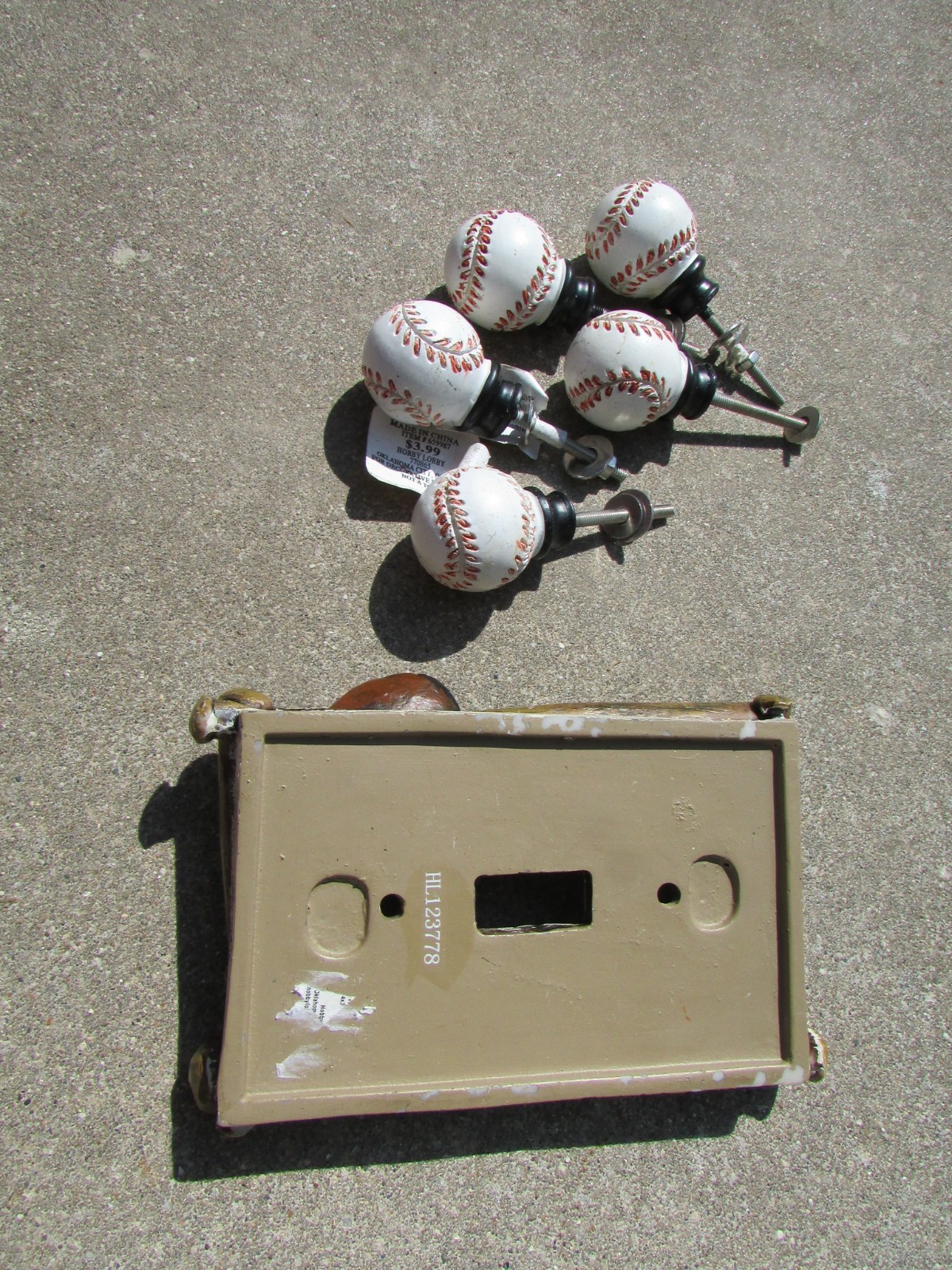 Lot of 5 Round BASEBALL Pull Knobs & 1-Toggle Light Switch Cover Child's Room