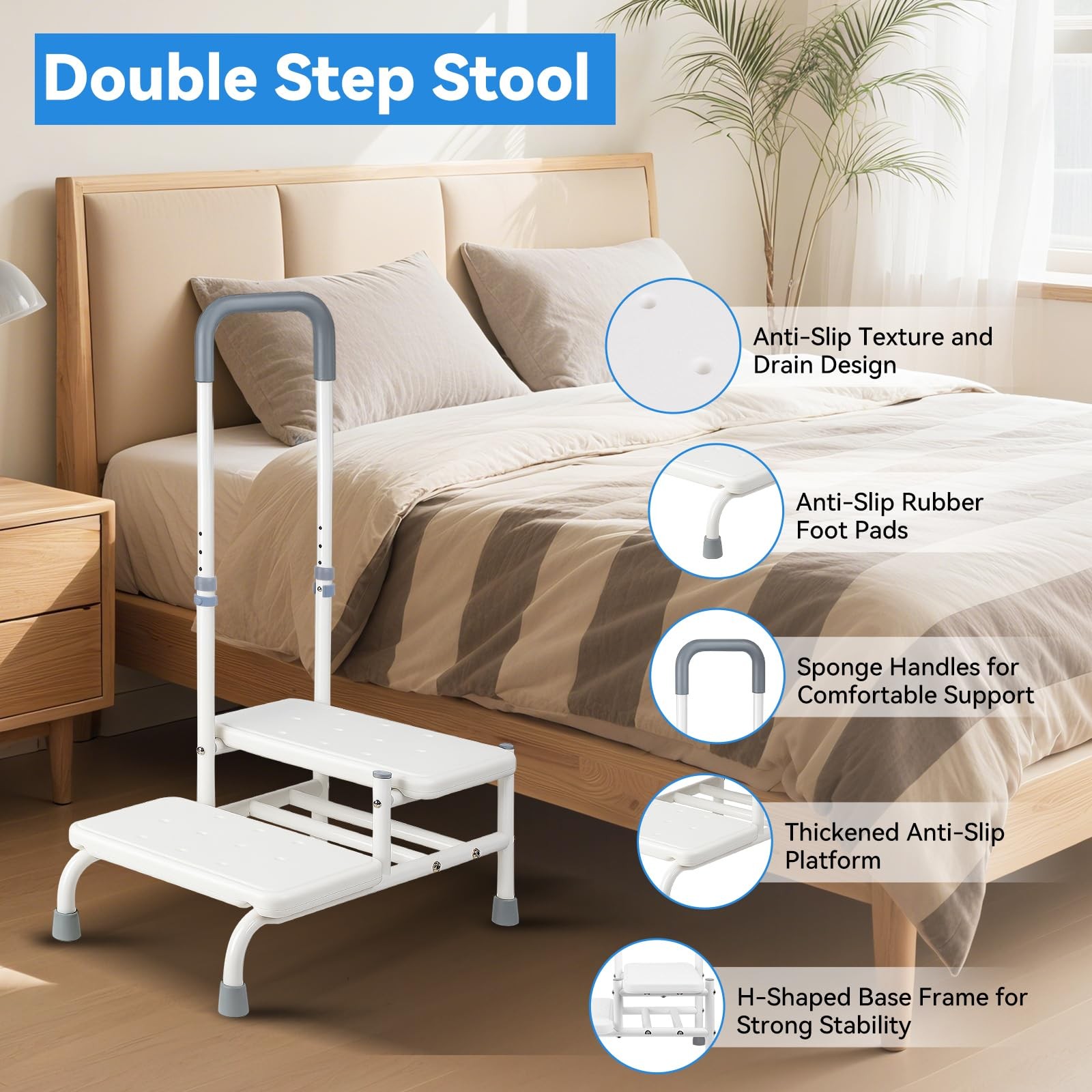 Step Stool with Handle - Heavy Duty Step Stool with Handrail, 5-Level Adjusta...