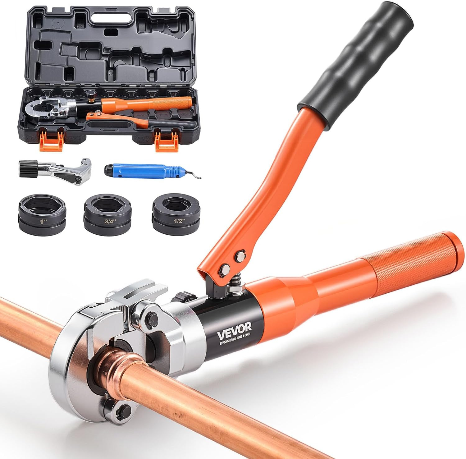 Copper Pipe Crimping Tool, Hydraulic Driven Press Tool with 1/2", 3/4", 1" VUS J