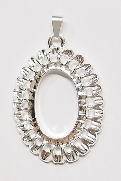 6 of 25x18mm Shiny Silver Victorian Thick Loops Oval Pendant Settings 43x27mm