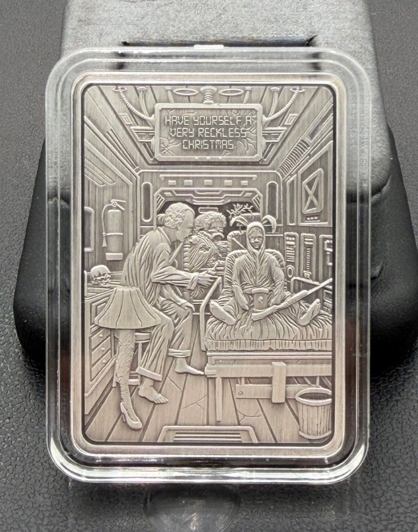 Very Reckless Christmas, Edgar Allan Poe .999 Silver 1ozt. Antiqued Art Bar