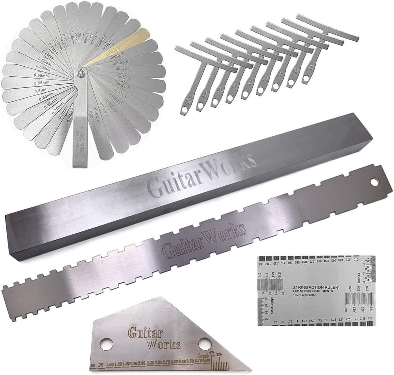 14 Pieces Guitar Luthier Tools Set Radius Gauge Neck Straight Edge...