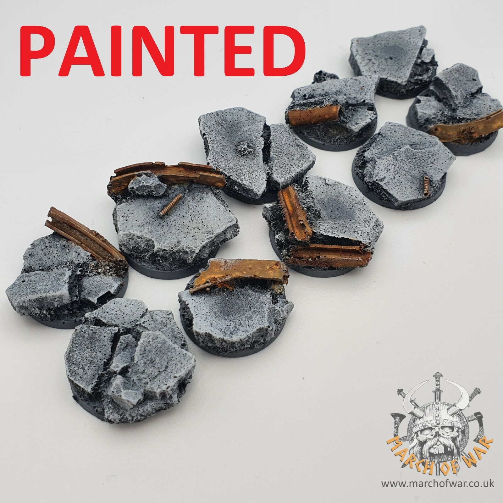 PAINTED 25mm resin Urban Rubble bases, horus heresy space marines chaos.