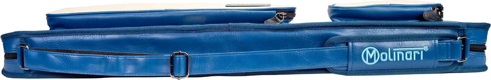 Molinari® Retro 3x6 Professional Pool Cue Case. Blue/Beige