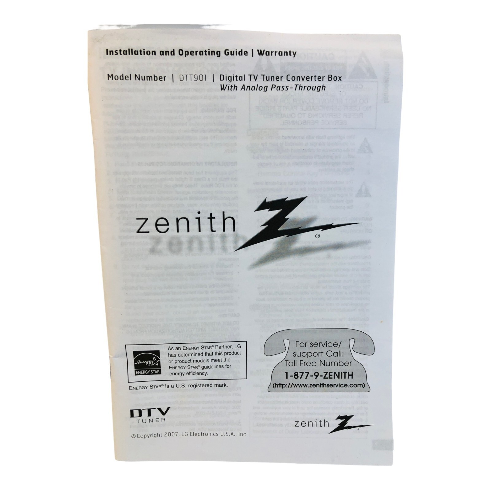 Zenith DTT901 Digital TV Tuner Converter Box