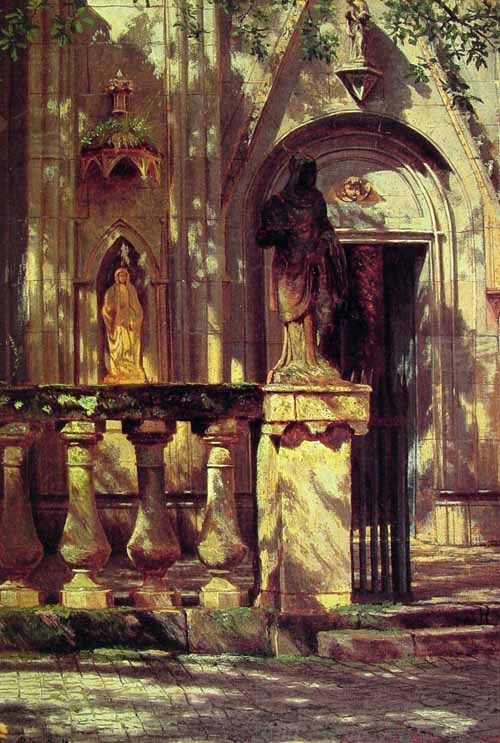 Oil painting beautiful landscape Sunlight and Shadow with Sculpture canvas 36"