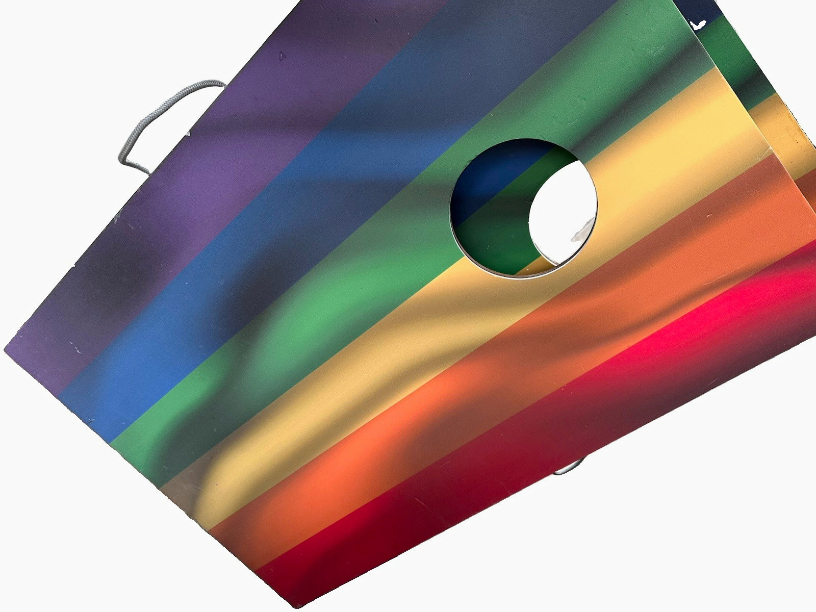 Rainbow Stripe Cornhole Board Set Folding Legs Carry Handles Outdoor Yard Game