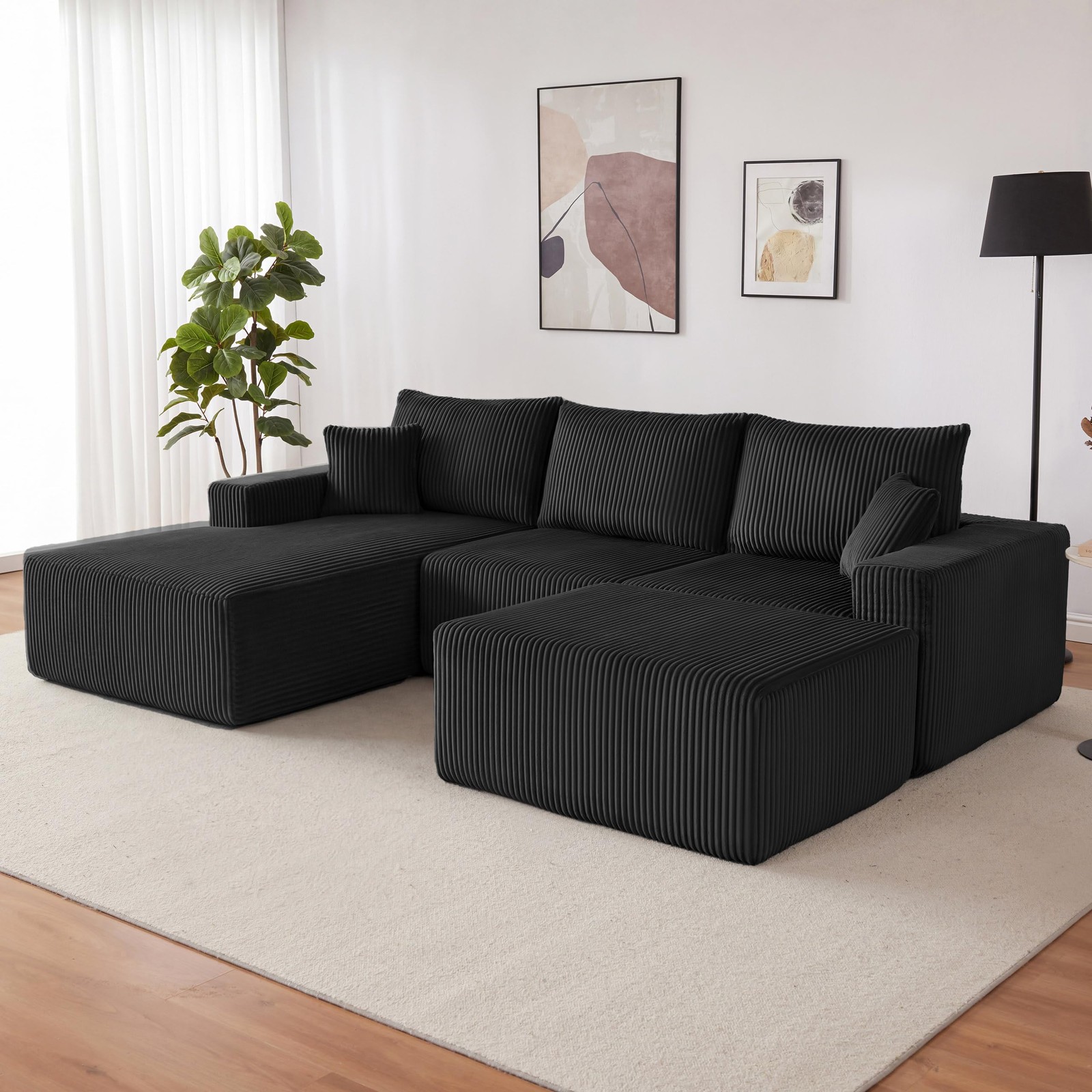 108 Modular U-Shape Sofa Chaise Cloud Deep for Seat Boneless Corduroy Black