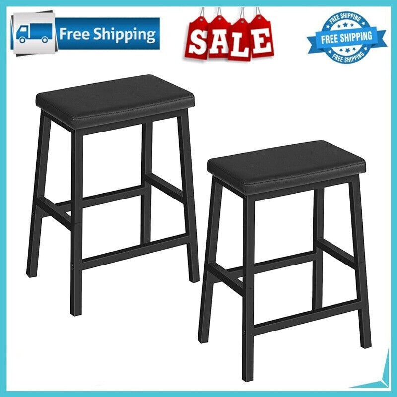 2 Pack Modern 24" Bar Stools Water Stain Resistant Kitchen Dining Room Black US