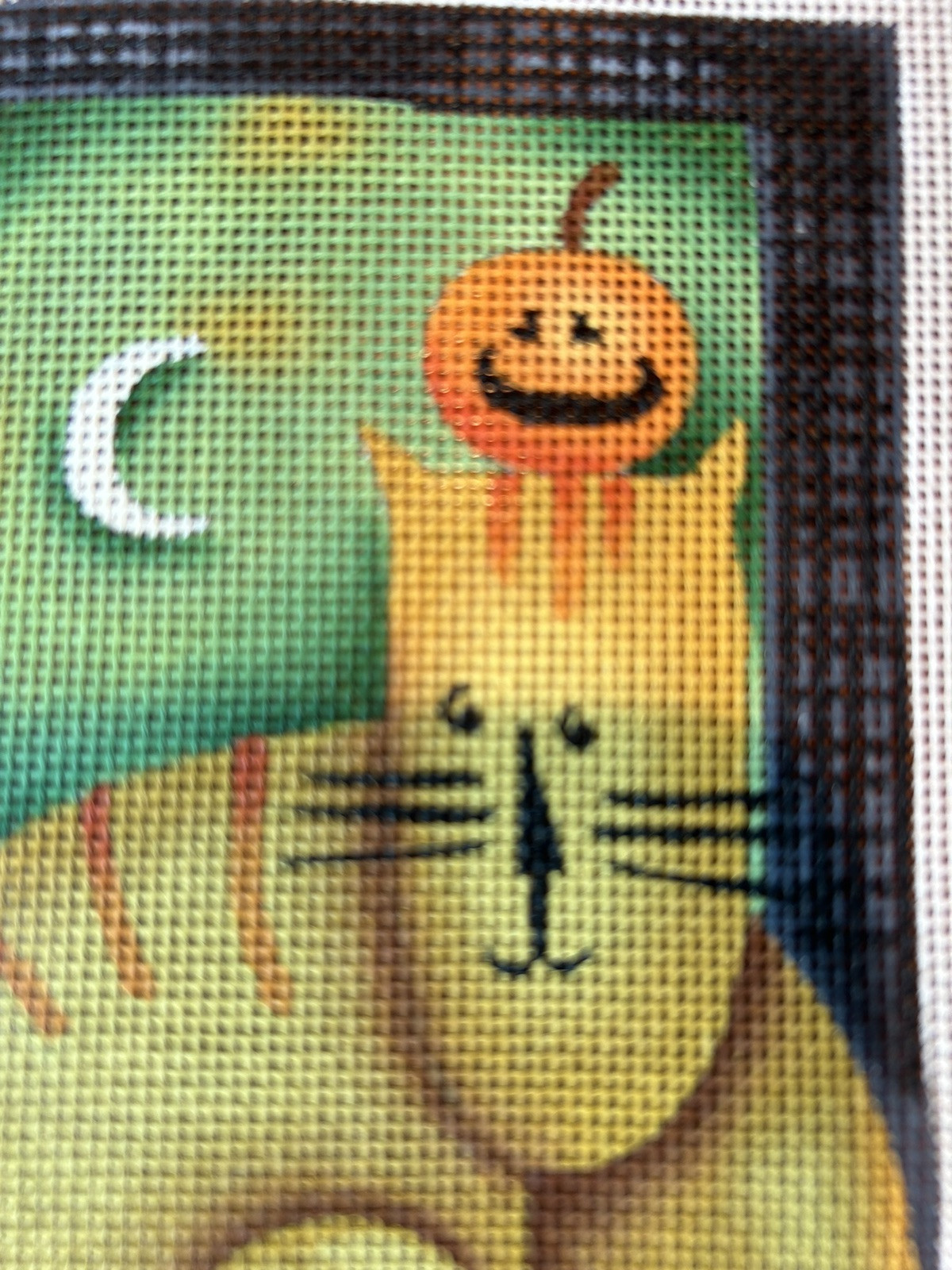 Debbie Mumm Orange Cat Needlepoint 18 Mesh Halloween Fall 7" x 4"
