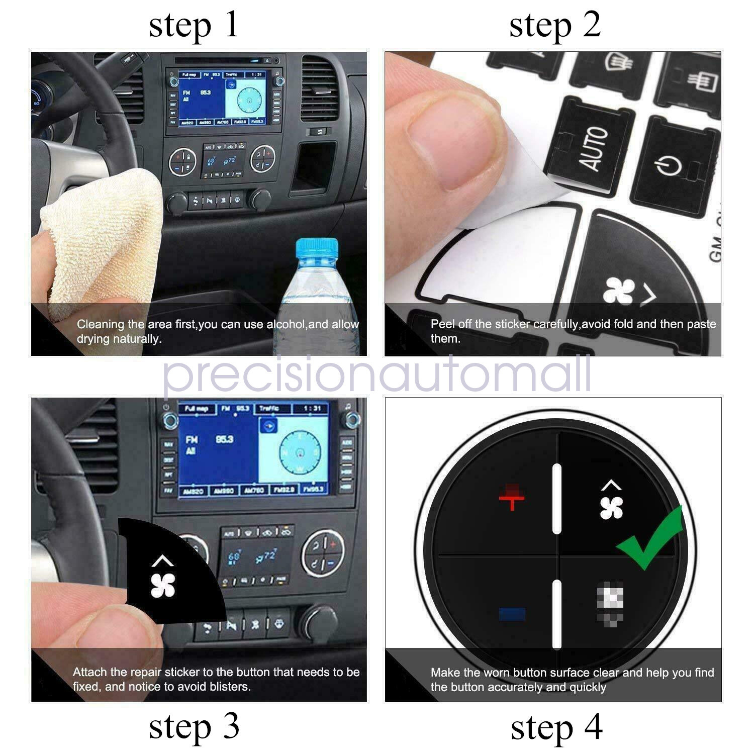 AC Dash Button Repair Kit Decal Stickers Replacement for 2008-2012 Buick Enclave