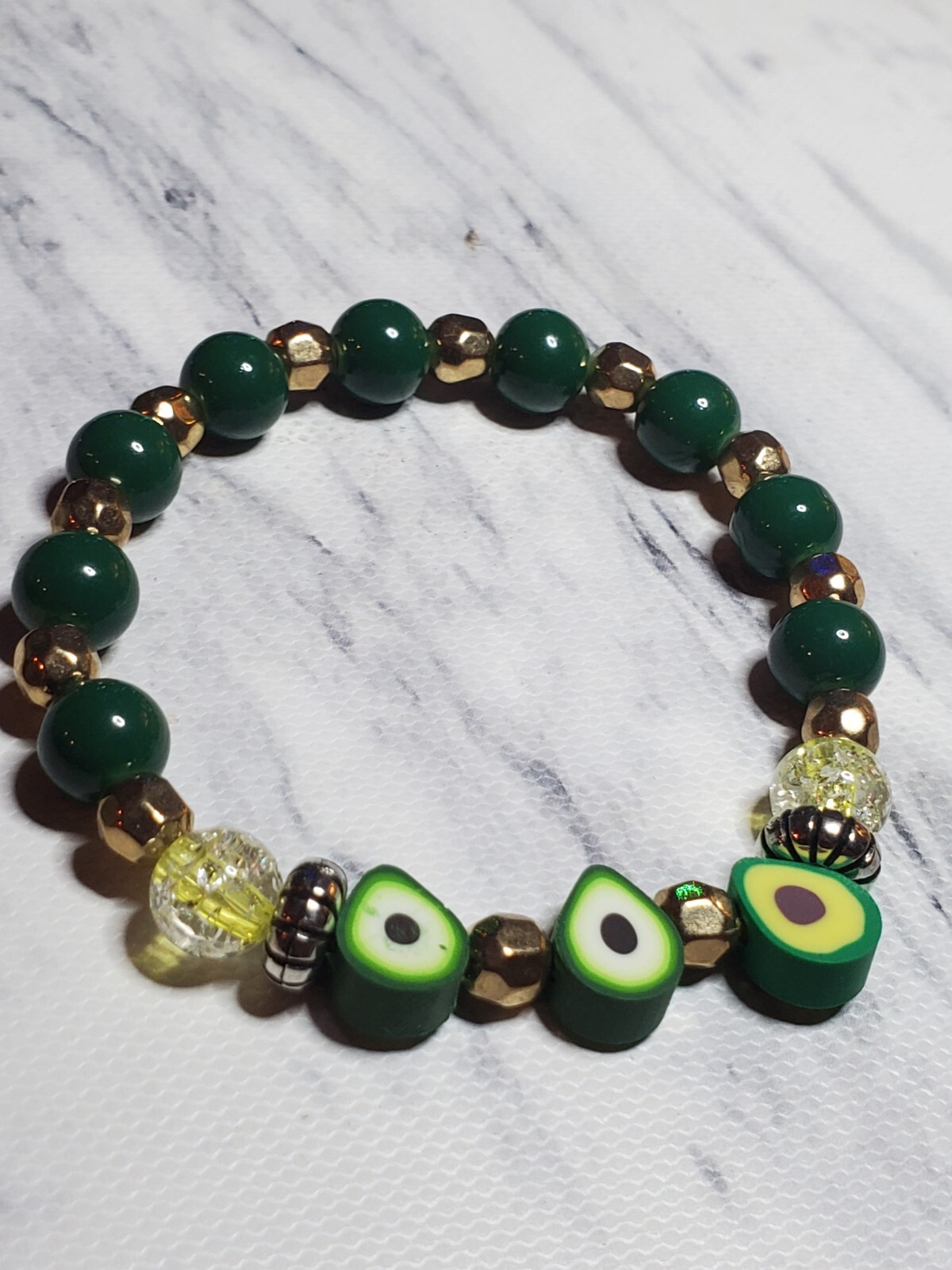 Handmade Avacado Beaded Bracelet Green & Gold