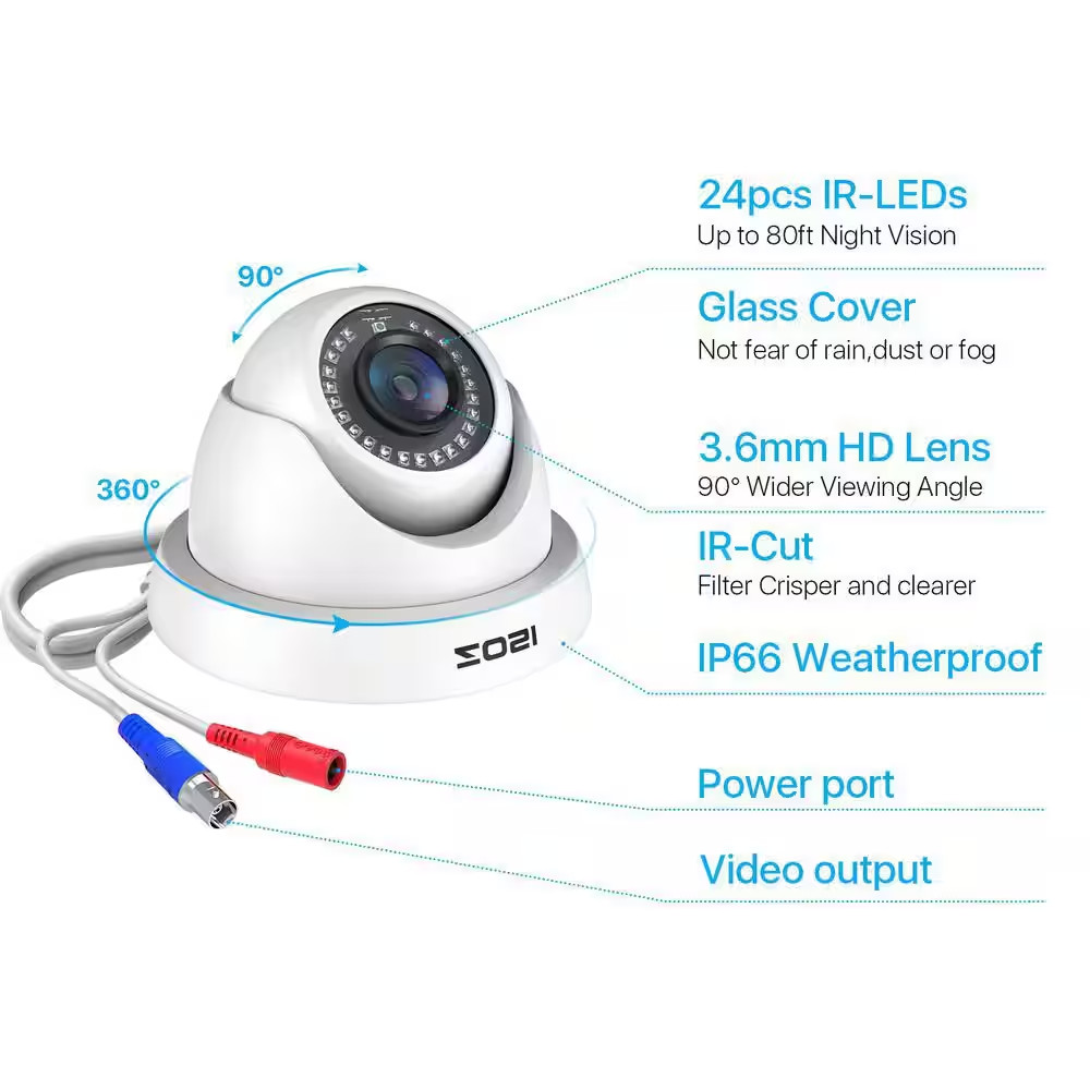 1080P Wired Home Security Cameras Compatible with All TVI DVR, for Outdoor and I