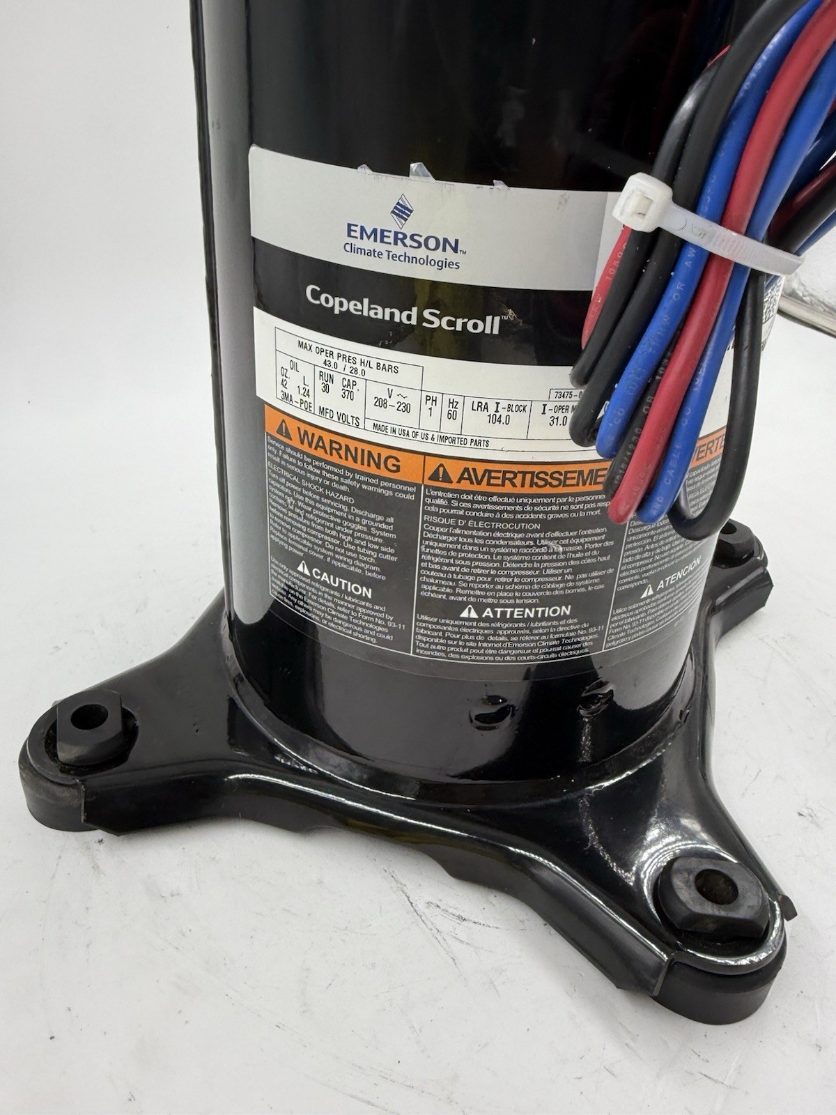 COPELAND SCROLL COMPRESSOR model ZPS40K5E-PFV-130 220v single ph