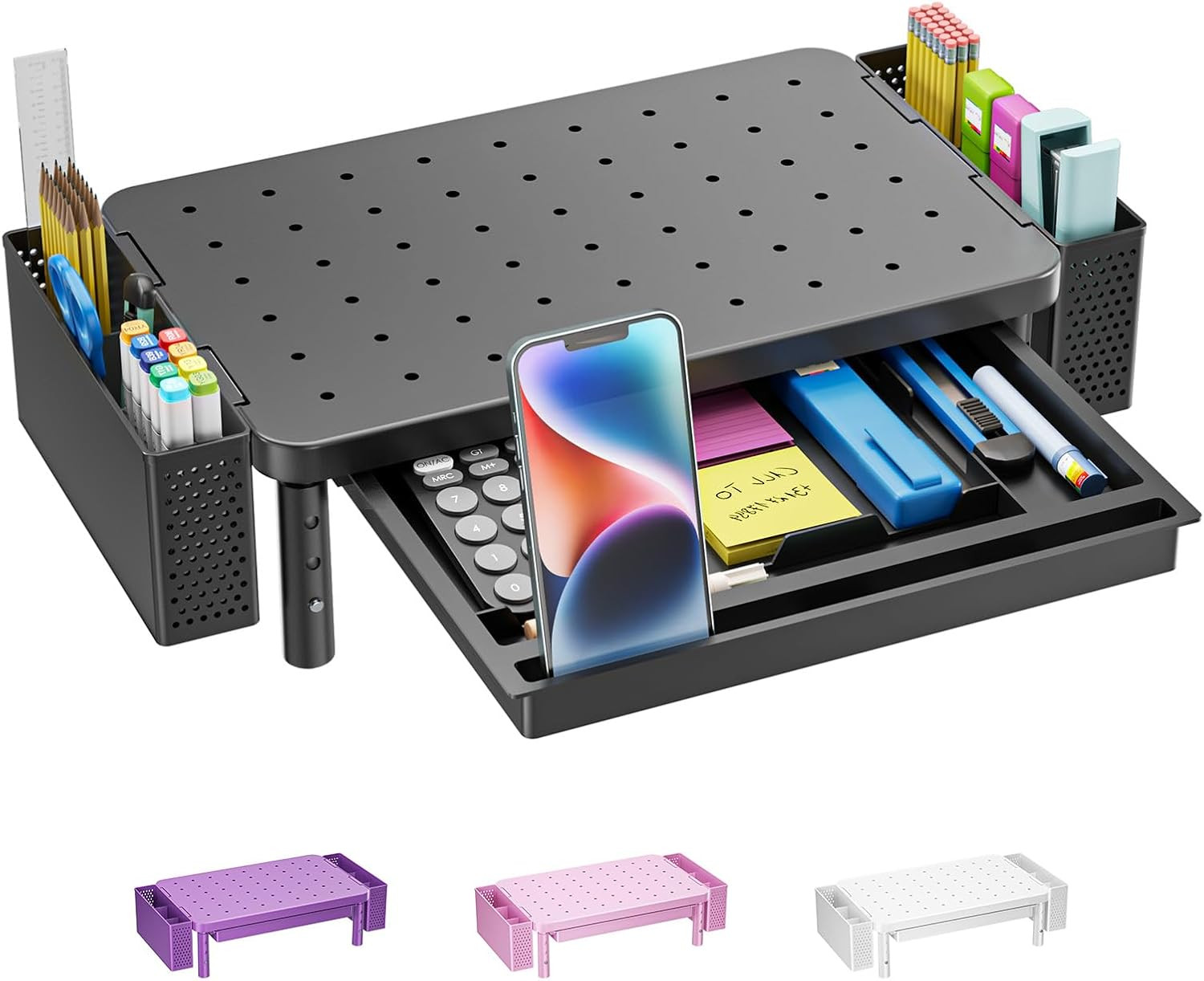 Computer Monitor Stand with Storage, Desk Organizer with Drawer and Pen Holder,